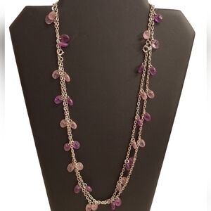 SARAH COVENTRY VINTAGE PURPLE BEAD & SILVERTONED CHAIN LONG NECKLACE